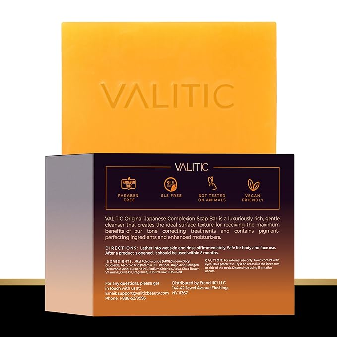VALITIC Kojic Acid Vitamin C and Retinol Soap Bars with Turmeric for Dark Spot - Original Japanese Complex Infused with Collagen, Hyaluronic Acid, and Vitamin E (3 Pack)