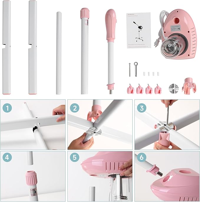 Professional Facial Steamer, Face Steam on Wheels, Estheticians Steamer with More Steam for Moisturizing and Hydration, Adjustable Height and Angle for Spa Beauty, Home Use, Pink