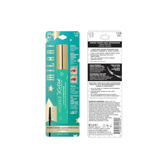 Milani Tubing Mascara, Highly Rated Lash Extensions Tubing Mascara Black for Added Length and Lift, Shea Butter to Nourish and Condition Lashes, Viral Tik Tok Products - 2 pack