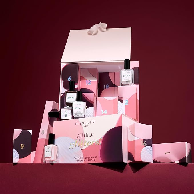 Manucurist Green & Active Advent Calendar 2025-24 Full Size Products : Green Nail Polish Colors, Active Glow, Nail Care & Accessories - Christmas Gifts for Women - Advent Calendar for Adults