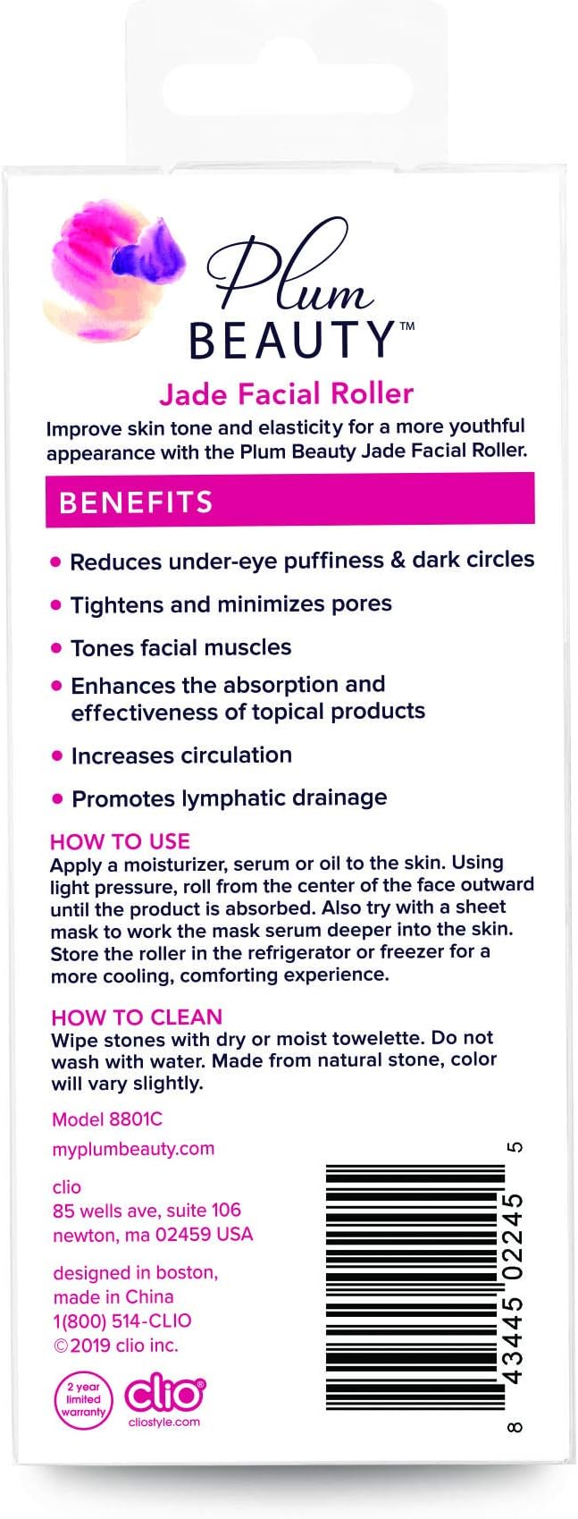 Plum Beauty Jade Roller for Face - Improves Skin Tone and Blood Circulation - Skin Care Face Roller Reduces Under-Eye Puffiness and Dark Circles (Pack of 2)