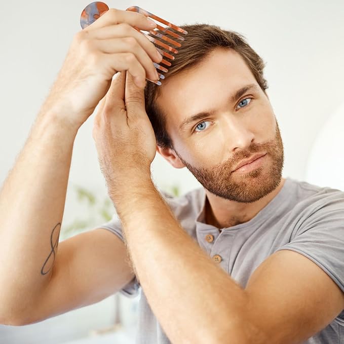 Wide Tooth Hair Pick Comb for Curls, 12cm/4.72in Detangling Lifting Comb Long Tooth Afro Pick Hair Styling Tool for Women Men Barber Supplies (Yellow Blue)