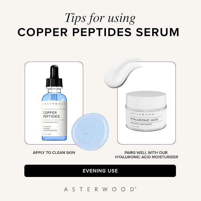 Asterwood Copper Peptides Serum for Face - Tightening, Repairing, Collagen Boosting - with GHK-Cu and Hyaluronic Acid - 2 Fl Oz