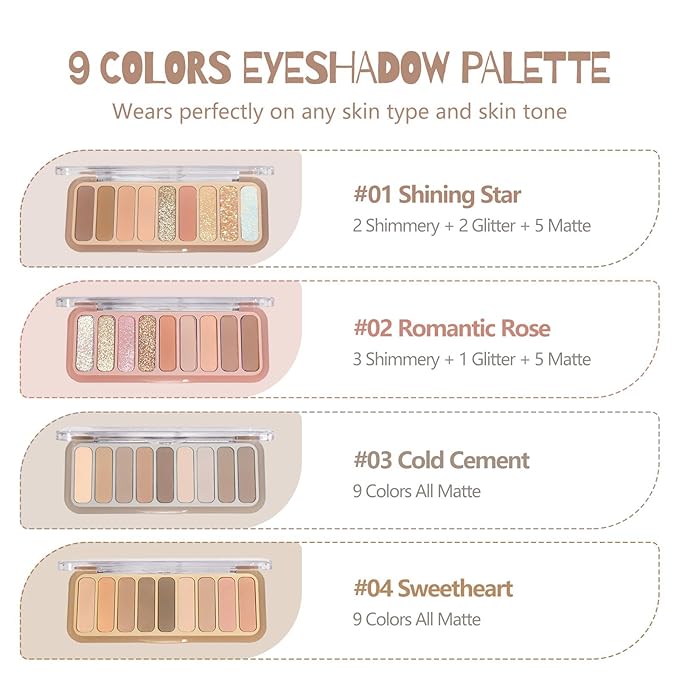 9 Colors Matte Eyeshadow Palette, High Pigmented Natural Nude Eye Shadow Makeup Palette Ultra-Blendable, Long Lasting Eyeshadow Pallete with 3 Eyeshadow Brush for Women