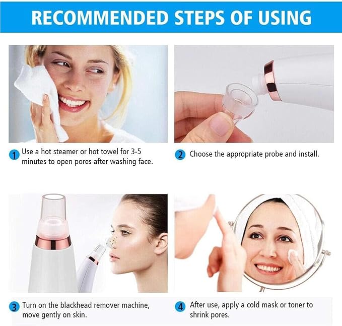 Eversmooth Porelift Blackhead Vacuum Removers,2026 Pore Vacuum Cleanser for Face,USB Rechargeable 3 Levels Adjustable Vacuum Blackhead Remover,with 5 Suction Power,6 Probes,for Women & Men (White)