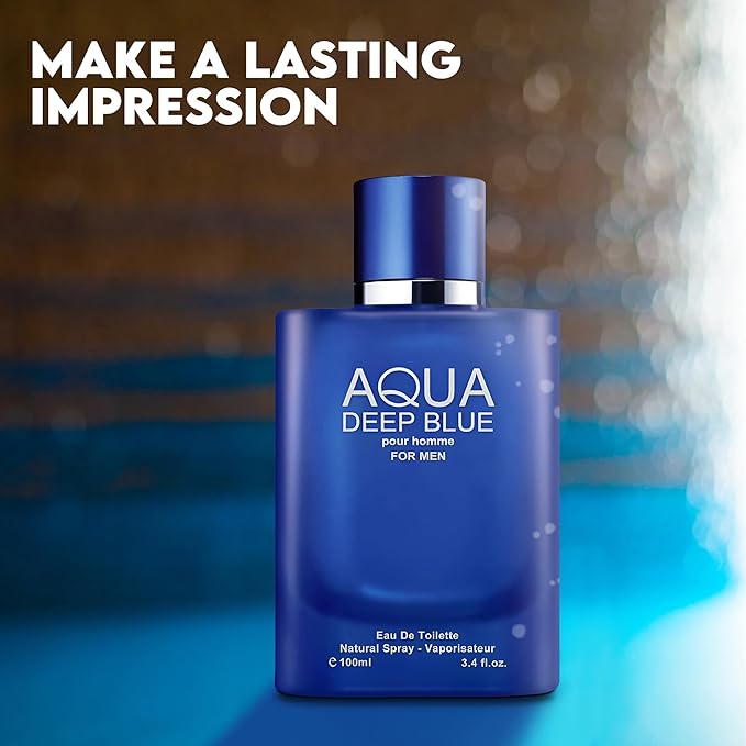 Valentine Milano/Aqua Deep Blue 2PCS Eau De Toilette for Men-Fresh, Romantic Scent Perfume for Men 3.4 Fl Oz Each Mens Cologne For All Skin Daily Used