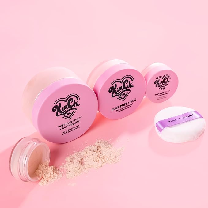 KimChiChic Beauty Giant Puff Puff Pass Set & Bake Powder - Loose Setting Powder with Rice Powder & Vitamin E, Finely Milled for All Day Wear, Translucent 80g