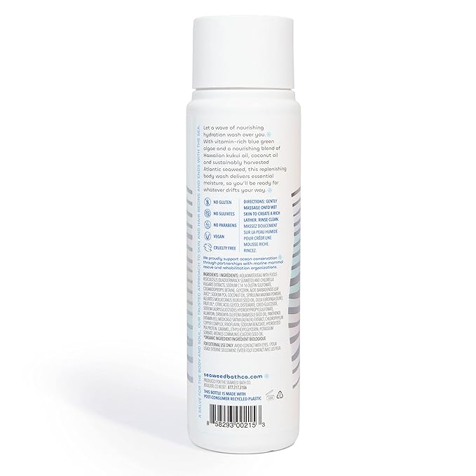 Seaweed Bath Co. Hydrate Body Wash - Unscented - Foaming Shower Gel Cleanser with Natural Ingredients - Fragrance Free and Gentle - Good For Sensitive Skin - 12 oz