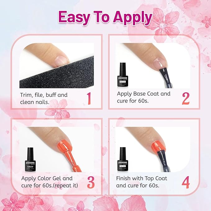 JODSONE 20 Color Vibrant and High Shine Gel Nail Polish Kit with 3 PCS Base Coat and Matte and Glossy Top Coat