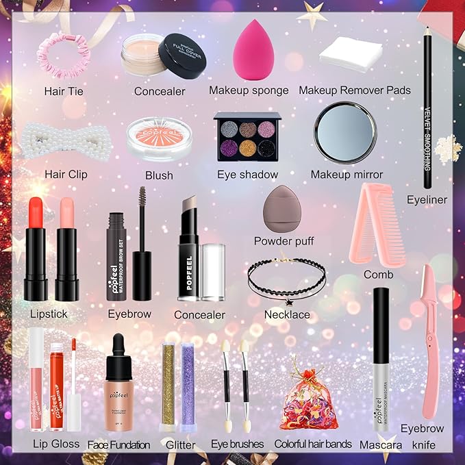 Makeup Advent Calendar 2025 Teens Girls Christmas Countdown Calendar Makeup Gift Set,Xmas 24 Individually Gift Box Calendar for Women Full Make up Kit