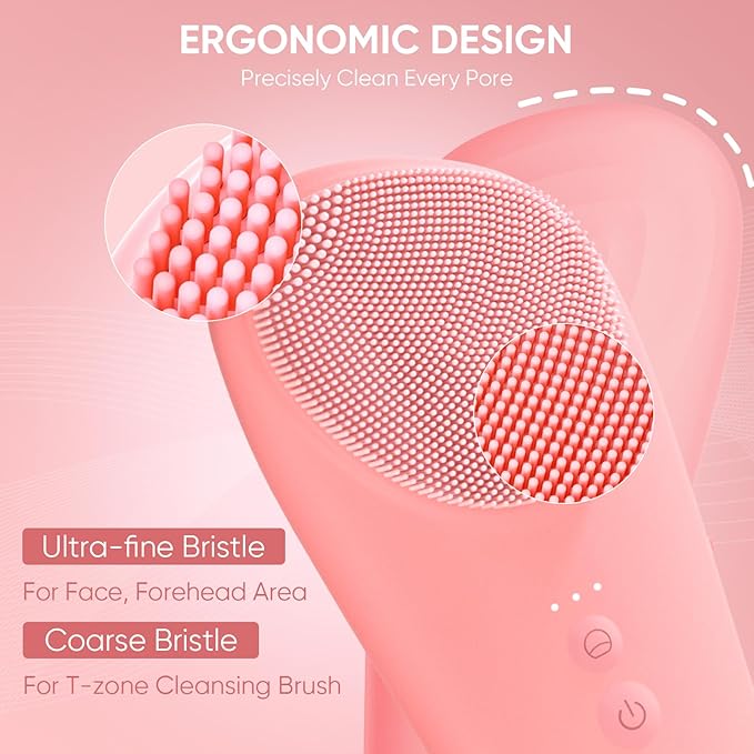 Silicone Face Scrubber Blackhead Scraper Rechargeable 2-in-1 Facial Cleansing Brush & Skin Spatula Duo, IPX7 Waterproof Exfoliating Massager Deep Cleansing for Women and Men(Peachy Pink)