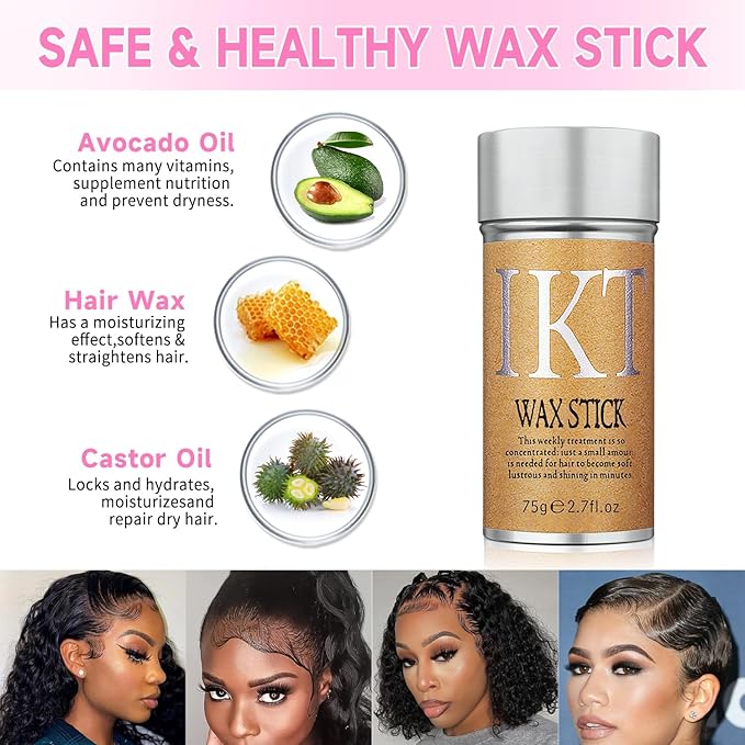 Hair Wax Stick, Slick Back Styling Set for Puffs and Wigs - 4 Combs: Edge Brush, Rat Tail for Separation, Loose Hair Brush, Non-Greasy Finish for Styling