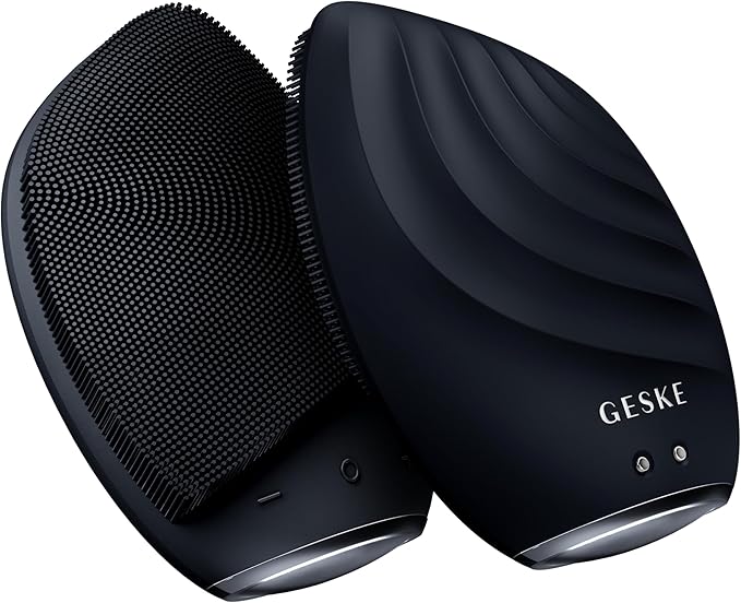 GESKE SmartAppGuided Sonic Facial Brush 5 in 1 | Vibrating Electric Cleansing Brush | Soft Silicone | Professional Cleanser | Skin Exfoliator | Face Massager