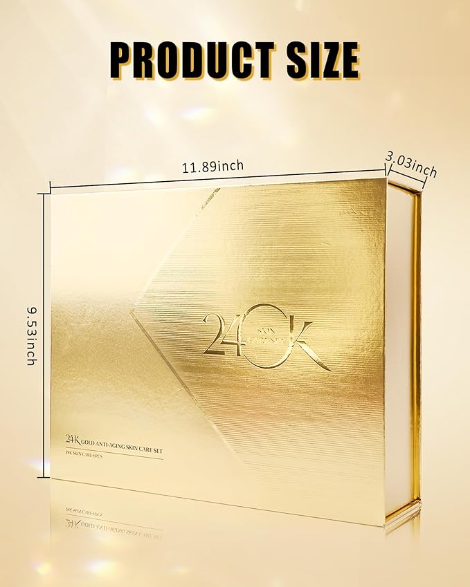 Skin Care Set,6 in 1 24K Gold Skincare Toiletries Set,Moisturizing Brighten Facial Skin Care Product Kit with Cleanser,Toner,Face Serum,Face Cream,Valentine's Women's Day Skincare Kit for Women Mom