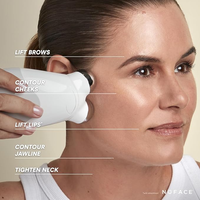 NuFACE Trinity FDA Cleared Microcurrent Facial Device + Effective Lip & Eye Attachment - Face Sculpting & Neck Tightening Device to Contour Cheeks, Brows & Mouth - with Hydrating Microcurrent Gel