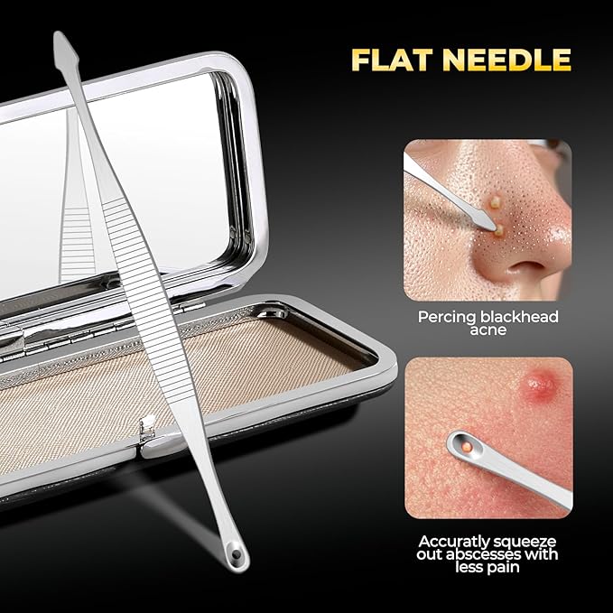 Professional Blackhead Remover Tools,Pimple Popper Tool Kit,Blemish, Whitehead Popping, 8 Pcs Zit Removing for Nose Face, Ingrown Hair Tweezers and Pore Prep Tool