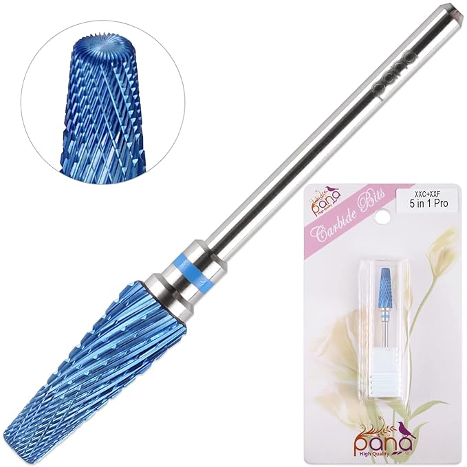 PANA 5-in-1 Pro Upgraded Multi-Function Drill Bit 3/32" Shank Size - (Blue, 2X Coarse to 2X Fine) - Mix Size Tungsten Drill Bit Fast Remove Acrylic Hard Gel Nail for Manicure Pedicure