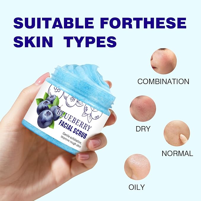 Facial Scrub, Blueberry Facial Scrub & Face Exfoliator, Facial Exfoliating Scrub Anti Aging, Oil Control, Deeping Cleansing Face Wash Cleanser Facial Scrubs for Women