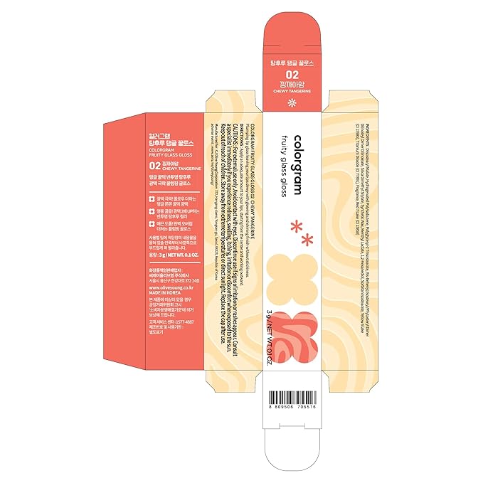 COLORGRAM FRUITY GLASS GLOSS 02 CHEWY TANGERINE | Non-Sticky Glossy Lip Tint with Glass-Like Shine | Long-Lasting Hydrating Lip Gloss for Smooth & Plump Lips