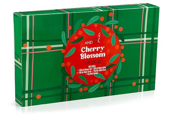 Freida & Joe Cherry Blossom Bath & Body Gift Set – 5-Piece Spa Collection for Women | Shower Gel, Body Lotion, Body Scrub, Bath Bomb | Relaxing Self-Care Kit, Birthday & Holiday Gift Box