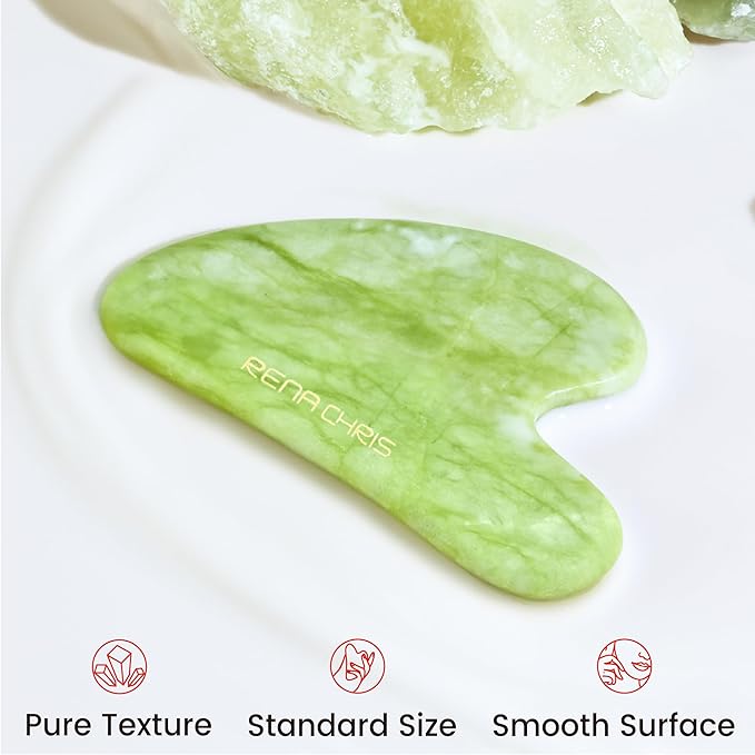Rena Chris Gua Sha Facial Tools, Jade Guasha Tool for Acupuncture, Manual Massage Tool for Jawline Sculpting and Puffiness Reducing, Gua Sha Facial Massage Tool, Skin-Care Gift