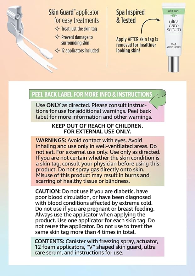 The Ultimate Skin Tag Removal Kit with Post Treatment Serum - FDA-Cleared Cryo Treatment - Safe, Painless and Effective Treatment for Skin Tags - Includes 12 Applications and One-Handed Skin Guard