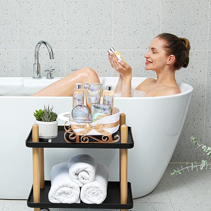 Gift Baskets for Women, Body & Earth Gift Set with Jasmine & Honey Scent Includes Bubble Bath, Hand Cream, Holiday Gift Baskets, Bath and Body Gift Sets for Women, Happy New Year Gifts