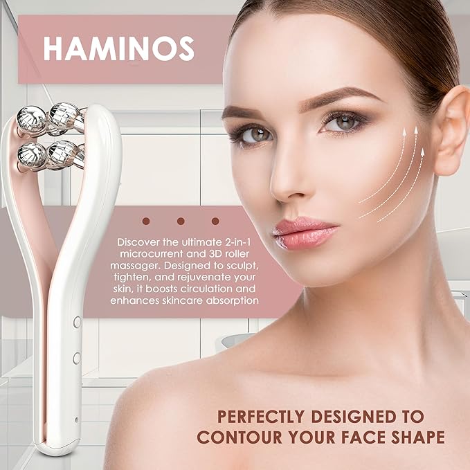 Microcurrent Facial Massager with 3D Roller, 3 Intensity Levels, USB‑C Rechargeable, Lifting & Toning Tool for Face & Neck, Gentle Contouring & Skincare Absorption