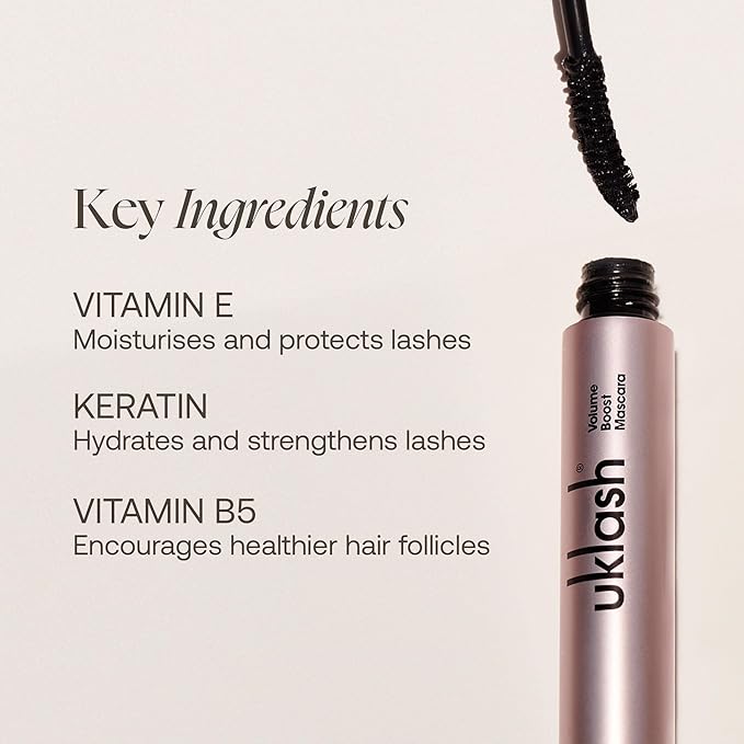 UKLASH Volume Boost Mascara - Extra-Black Pigmented, Water-Resistant, Vegan-Friendly, Paraben-Free with a Double-Sided Silicone Wand - Smudge-Proof Curling & Defining Formula