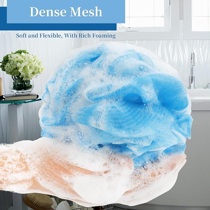 Bath Loofah Sponge Back Scrubber Shower Sponge Soft Mesh Exfoliator Pouf Shower Ball Bath Sponges for Women and Men Bath Accessories