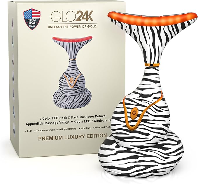 GLO24K Red Light for Face & Neck Beauty Device - 7 in 1 Facial Massager Tool and Neck Care Device for Neckline Care, Face and Neck Massager for Women