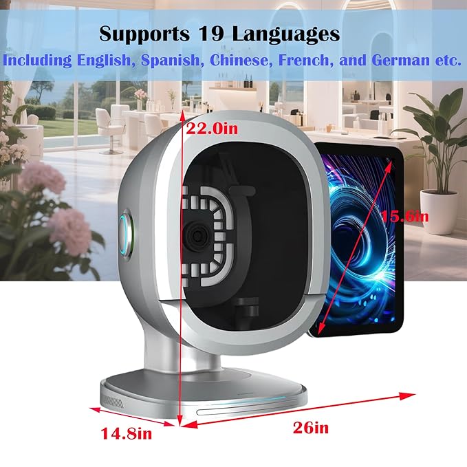 Skin-Analysis Machine Professional f/Facial – 8-Spectrum Imaging, 15.6" FHD Touchscreen, AI Product Recommendation, Multi-Language, Before/After Proof, Trusted by Salons & Spas