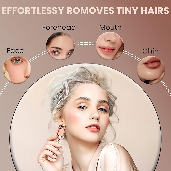 Facial Hair Remover for Women – Electric Face Razor with Light, Hair Removal for Upper Lip, Chin & Cheeks – Color Champagne
