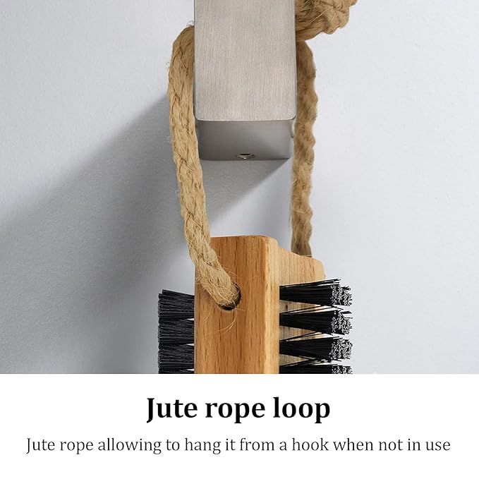 Wooden Cleaning Finger Nail Brush with Nylon Charcoal Bristles & Hanging Rope - Double-Sided Fingernail Brush for Scrubbing Fingernails and Toes (Beechwood)