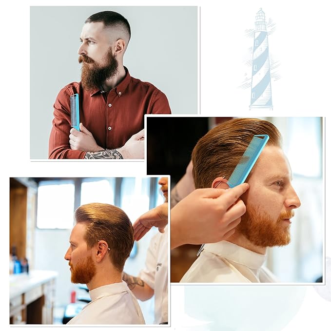 Long Steel Pin Rat Tail Combs Set: 3 Pieces Teasing Hair Combs for Salon Stylists - Includes Metal Parting Combs for Women (Blue)