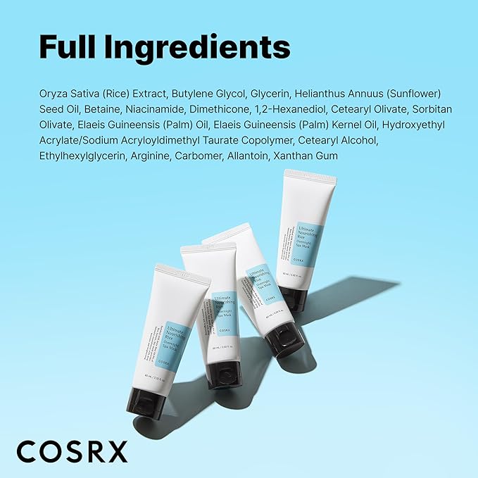 COSRX Ultimate Nourishing Rice Overnight Spa Mask, 60ml / 2.02 fl.oz | Rice Extract 68% and Niacinamide 2%, Korean Skin Care, Animal Testing Free, Paraben Free