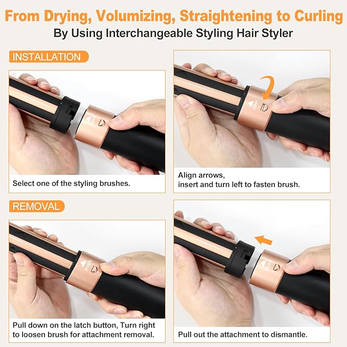 Hair Styler Hair Dryer Brush - 110,000 RPM High-Speed Hot Air Styler,Multi Stylers with Auto-Wrap Curler, Professional Blow Dryer Brush for Fast Curling Volumizing Straightening Styling(Black-Golden)