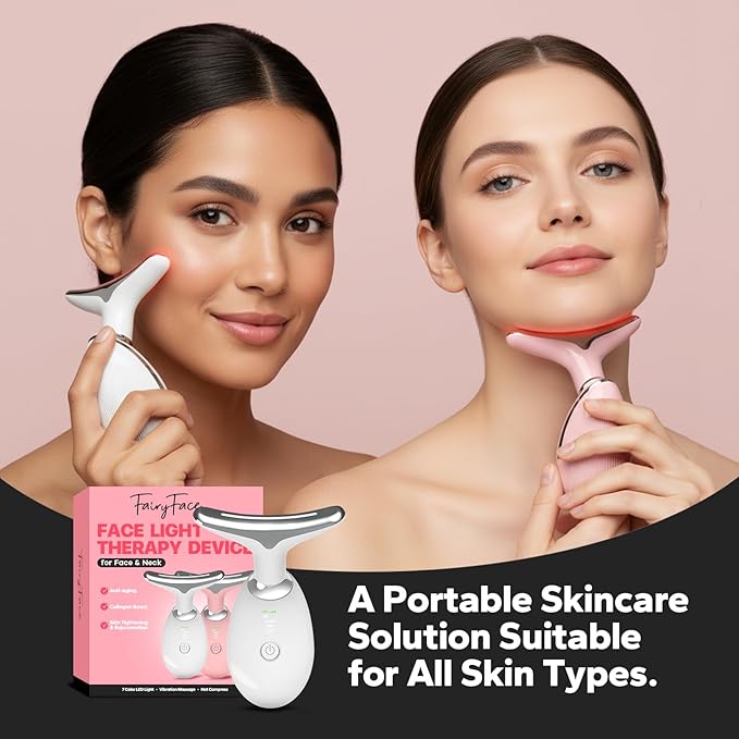 Face and Neck Massager Tool with Red Light Therapy, LED Light Therapy Device for Face and Neck, Facial & Neck Care Tool for Skin Revitalization, Relaxation, Even Tone, Smoother-Looking Skin