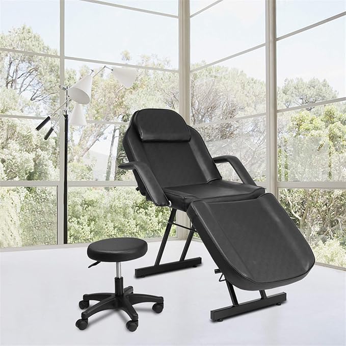 Multipurpose 3-Section Spa Massage Table with Hydraulic Stool, 73-inch Adjustable Tattoo Chair Esthetician Lash Bed with Removable Headrest, Salon Chair Facial Bed for Beauty Barber Massage Equipment