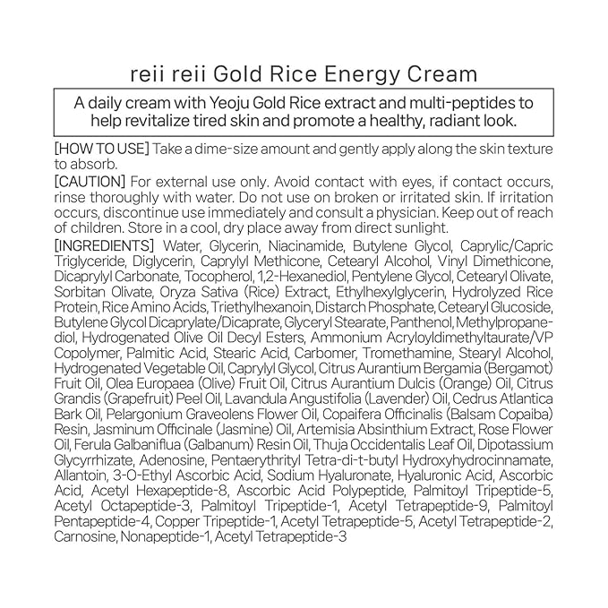 Gold Rice Energy Cream – Heritage Golden Rice Formula for Deep Hydration & Radiant Glow | Vegan Moisturizer with Peptide & Hyaluronic Acid, Korea Skincare(1.69 fl.oz / 50ml)