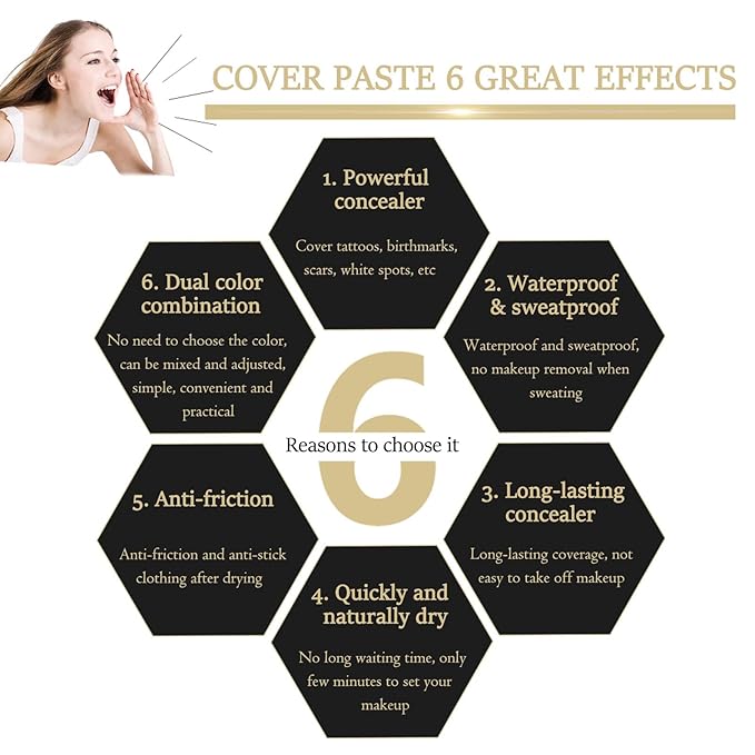 Tattoo Cover Up,Waterproof Invisible Concealer Body Leg Bruise Stretch Scar Dark Spots Vitiligo Skin Makeup Waterproof,Long Lasting Tattoo Cover Up Suitable for Men and Women, 30g x 2