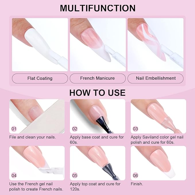 SAVILAND French Gel Nail Polish: 1PC 10 ML White Nail Polish Easy French Smile Line in 5s French Tip Nail Tool French Nails U V LED Gel French Tip Nail Art Nail Supplies for Starter Professional Gift