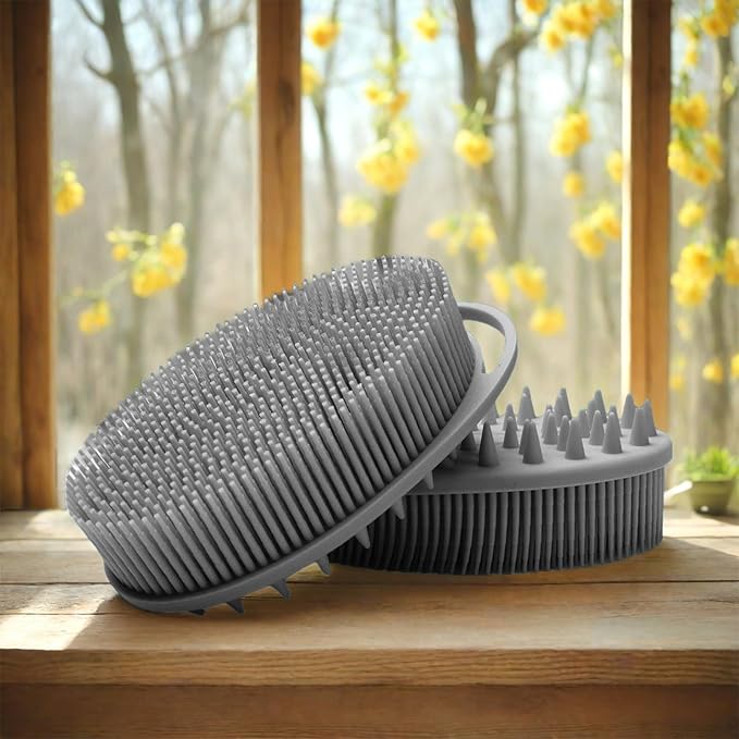 Silicone Body Scrubber, Silicone Loofah, Bath Cleaning Scrubber, Shower Sponge Glove, Exfoliating Body Brush for Wet or Dry Brushing, More Hygienic Than Traditional Loofah (Black and Grey)