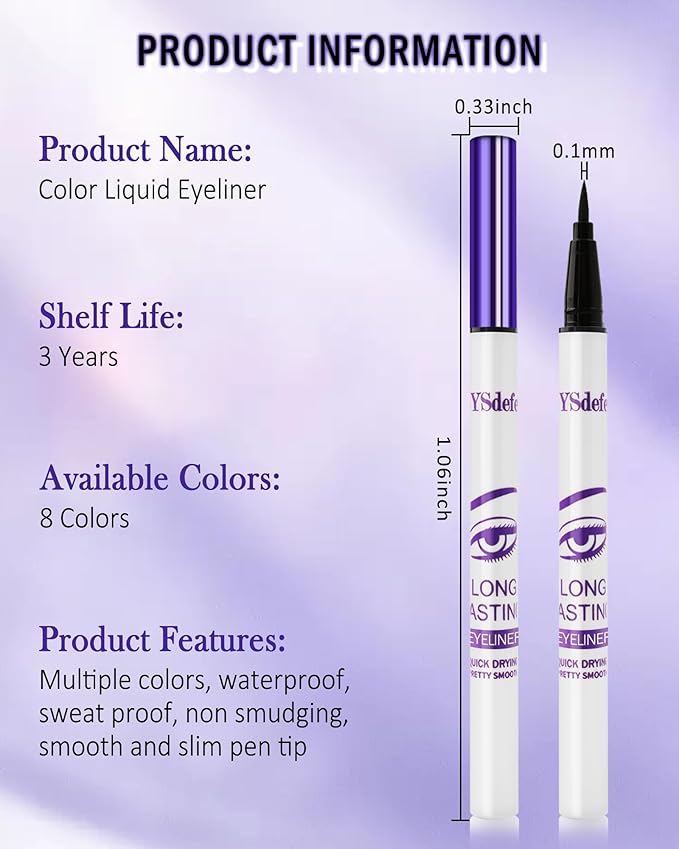Liquid Eyeliner Pen, Green Waterproof Long Lasting Colored Eye liner Pen with Precision Tip, Matte Colorful Smudgeproof High Pigmented Eyeliner Pencil, Cosplay Party Stage Eye Makeup Gift for Women-06