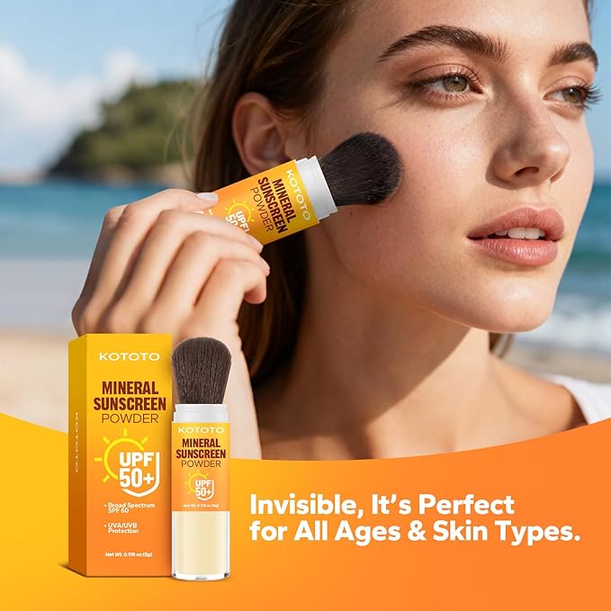 Kototo Powder Sunscreen for Scalp (0.176 oz), Brush On Sunscreen Powder SPF50, Lightweight Breathable Mineral Sun Screen Protector for Face & Scalp, Travel-Friendly, Non-Greasy & Invisible Finish