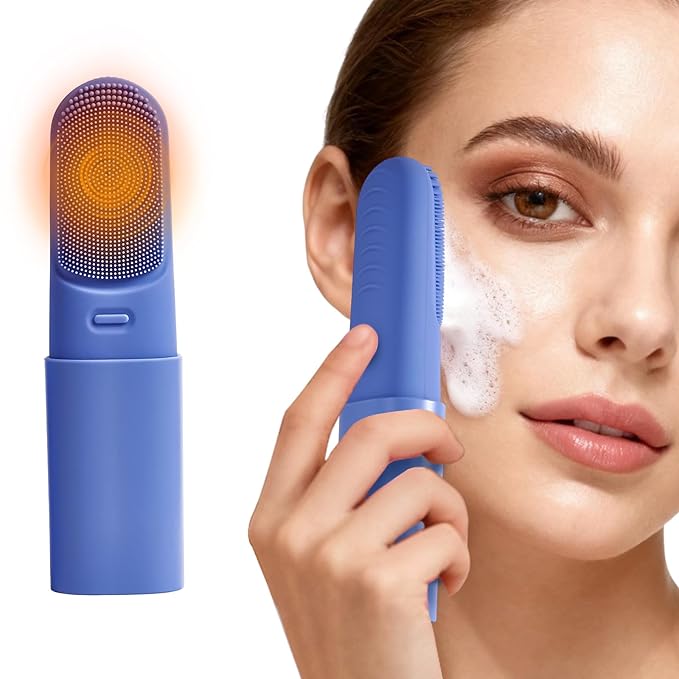 Facial Cleansing Brush,Electric Face Scrubber with Heated,3 Modes Face Scrubber,Waterproof Face Wash Brush,Rechargeable Portable Travel Size Silicone Face Scrubber for Women & Men(Blue)