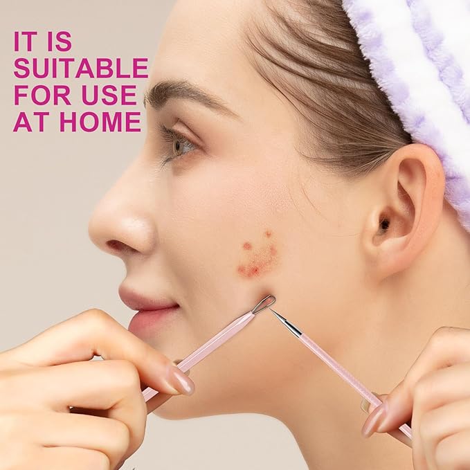 Teenitor Pimple Extractor Acne Treatment Tool Blackhead Comedone Removal 2-in-1 Popper Tool for Face Blackhead Extractor Tool Pink