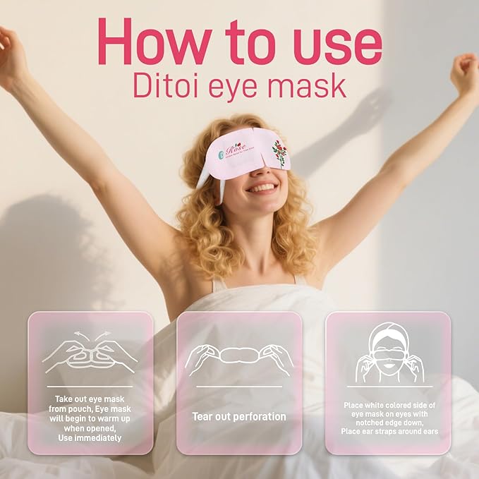 Ditoi Steam Eye Mask, Heated Eye Mask for Sleep,Warm Compress with Hyaluronic Acid,Moist Heat for Dry Eye Relief,Spa,Stye Eye Treatment,Travel Essentials & Relaxation Gifts,Rose 20 Packs