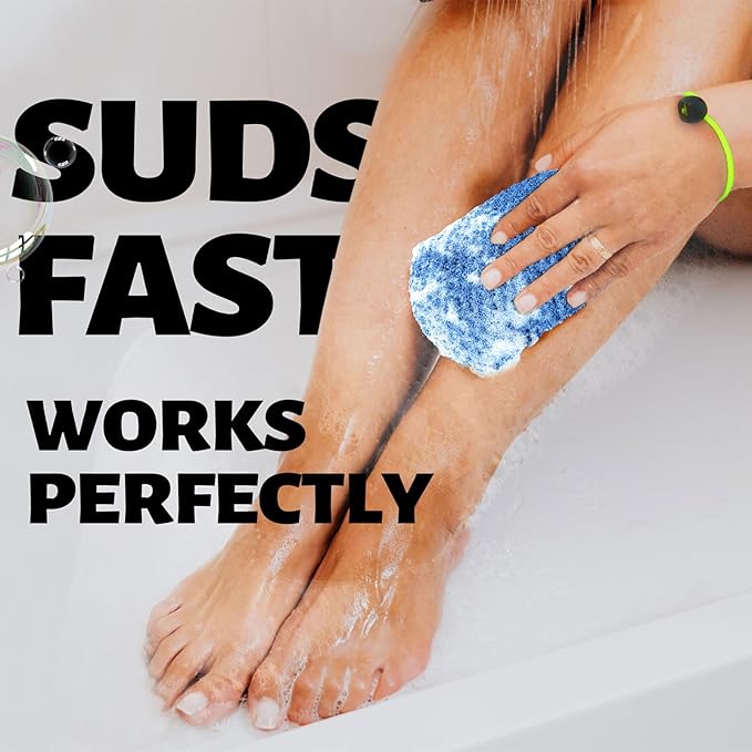 MIG4U Exfoliating Soap Bag for Shower 2 Pieces - Bar Soap Saver Pouch, Bamboo Body Scrubber Exfoliator Pocket in Travel Bathing, Blue