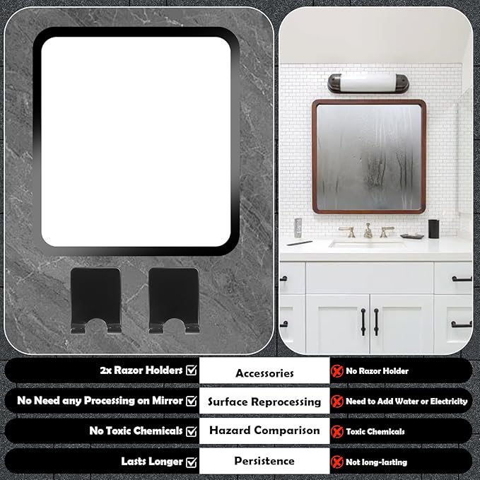 Shower Mirror Anti-Fog Shaving Mirror 7.7 * 6.9 Inch Anti-Fog Shower Mirror Swivel with 2 Razor Holders Bathroom Mirror Shower Accessories Bathroom Accessories. (Black)